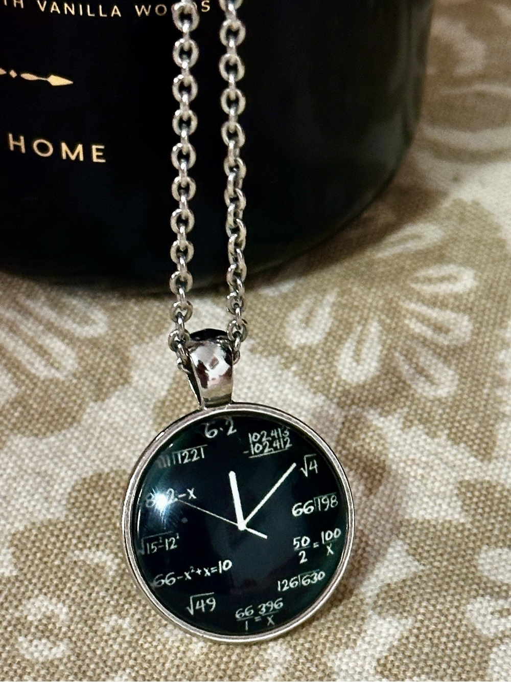 Silver Math Equation Pendant Necklace - Black Dial